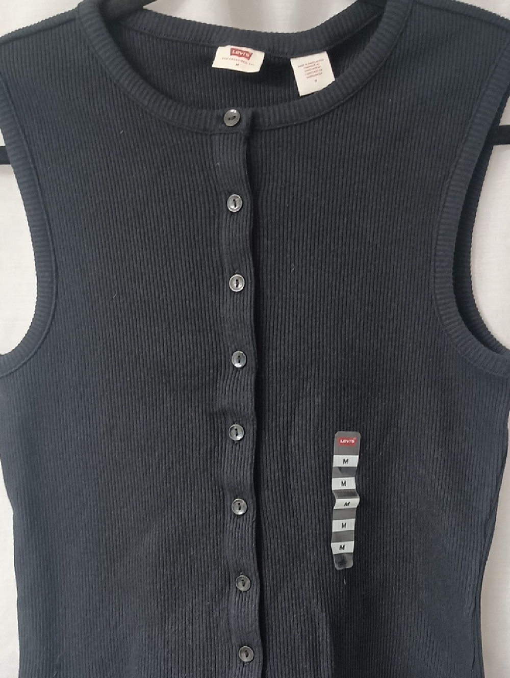 Levis Black Ribbed Button Up Tank Top M - Picture 3 of 10